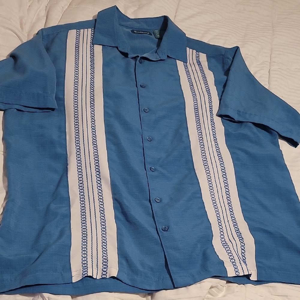 Cubavera Teal and White Button Down Shirt